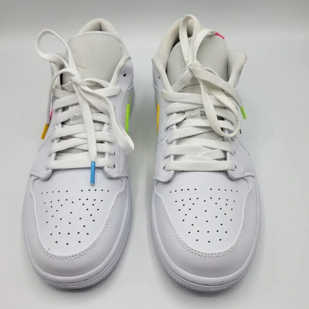 Nike Air Jordan 1 Retro Low Men Size 10 CW7033-100 Swoosh Shoes Whit Multicolor - Picture 11 of 14